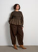 Blouse met ruitpatroon, smockwerk en peplum, Bruin, Model image number 1