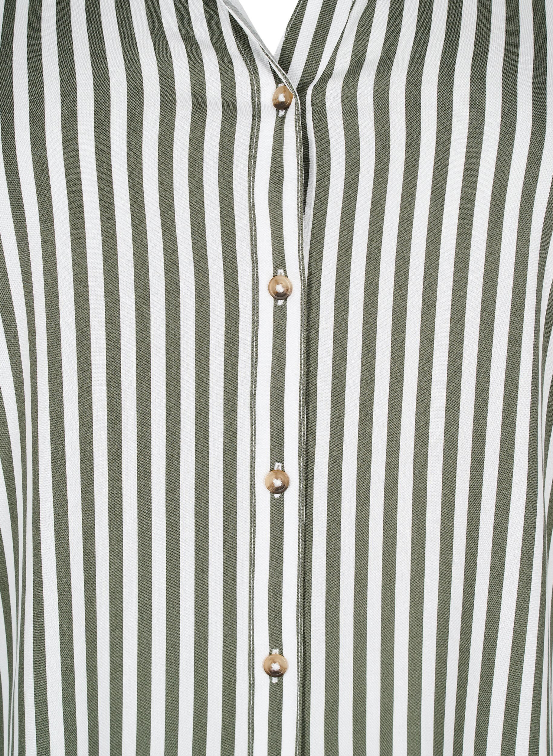 ZizziFLASH - Gestreept shirt met opgerolde mouwen, Groen, Packshot image number 2