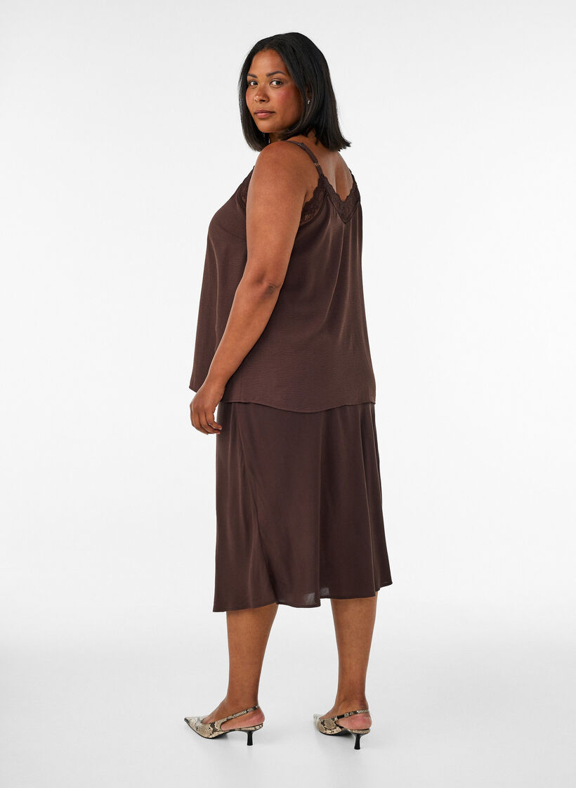 Viscose rok met een elastische taille, Bruin, Model image number 2