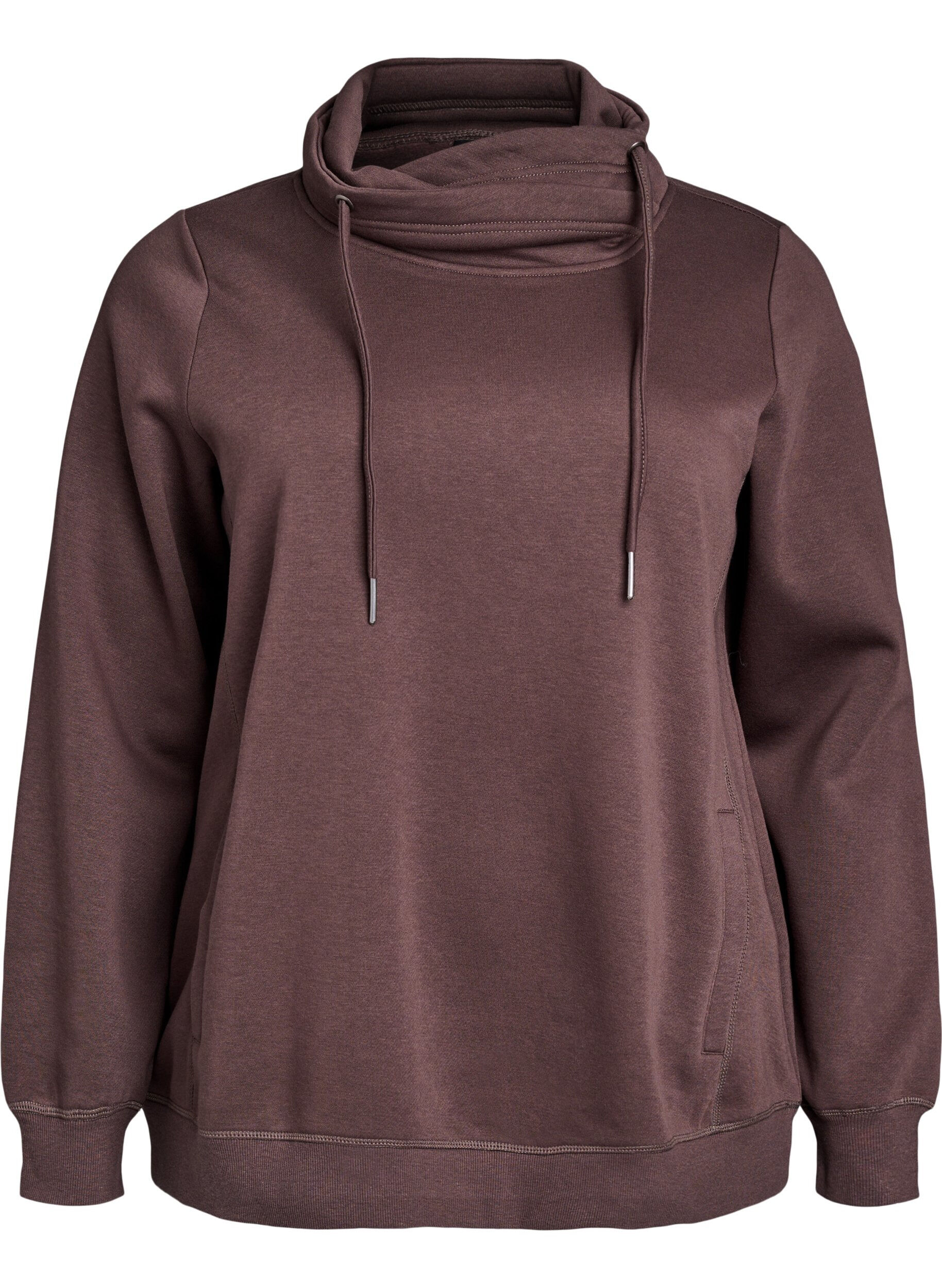 ZizziSweatshirt met hoge kraag en zakken, Bruin, Packshot image number 0