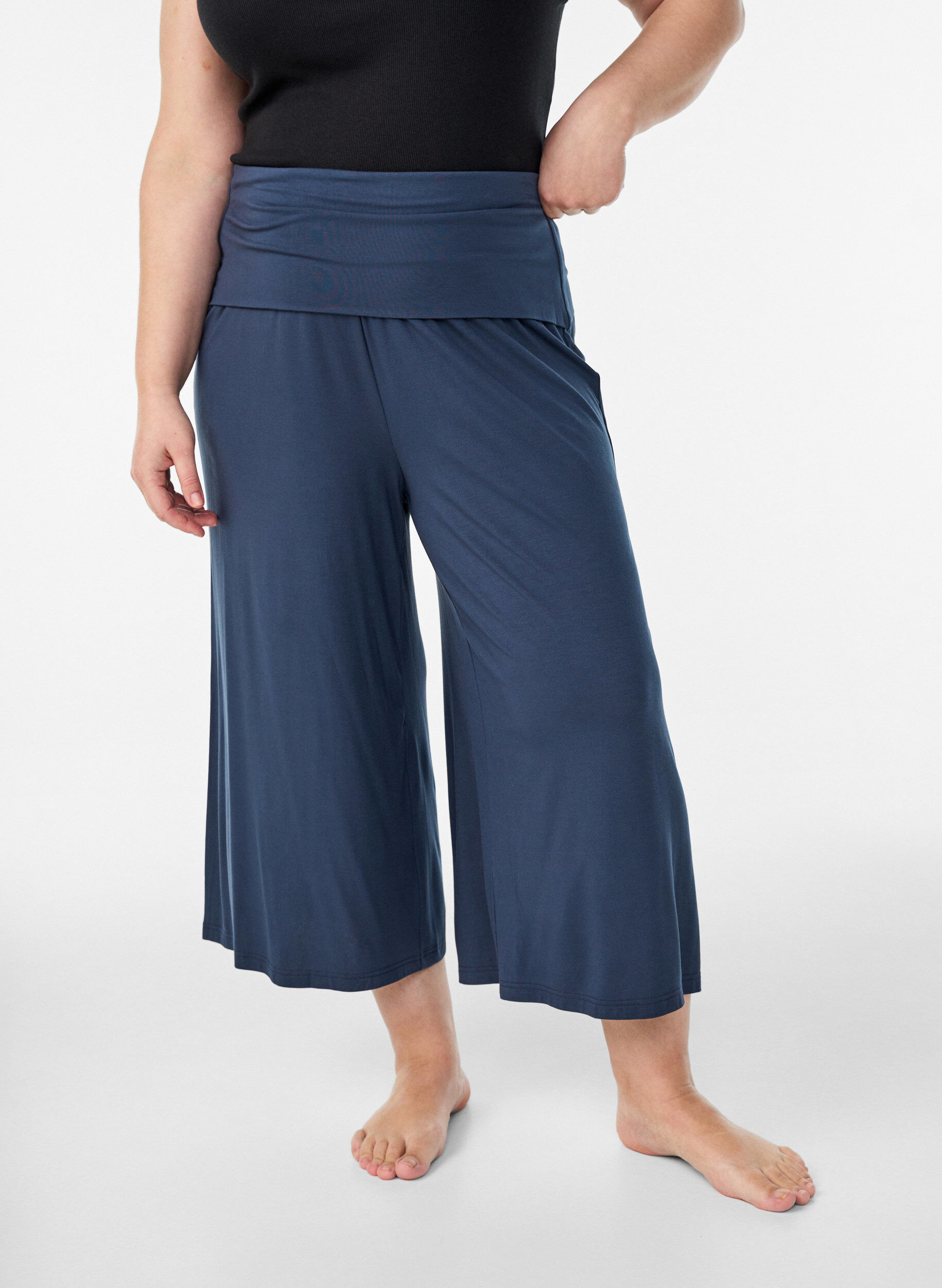 ZizziJersey culotte broek met hoge taille, Blauw, Model image number 2