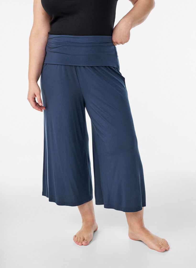 Jersey culotte broek met hoge taille, Blauw, Model image number 2