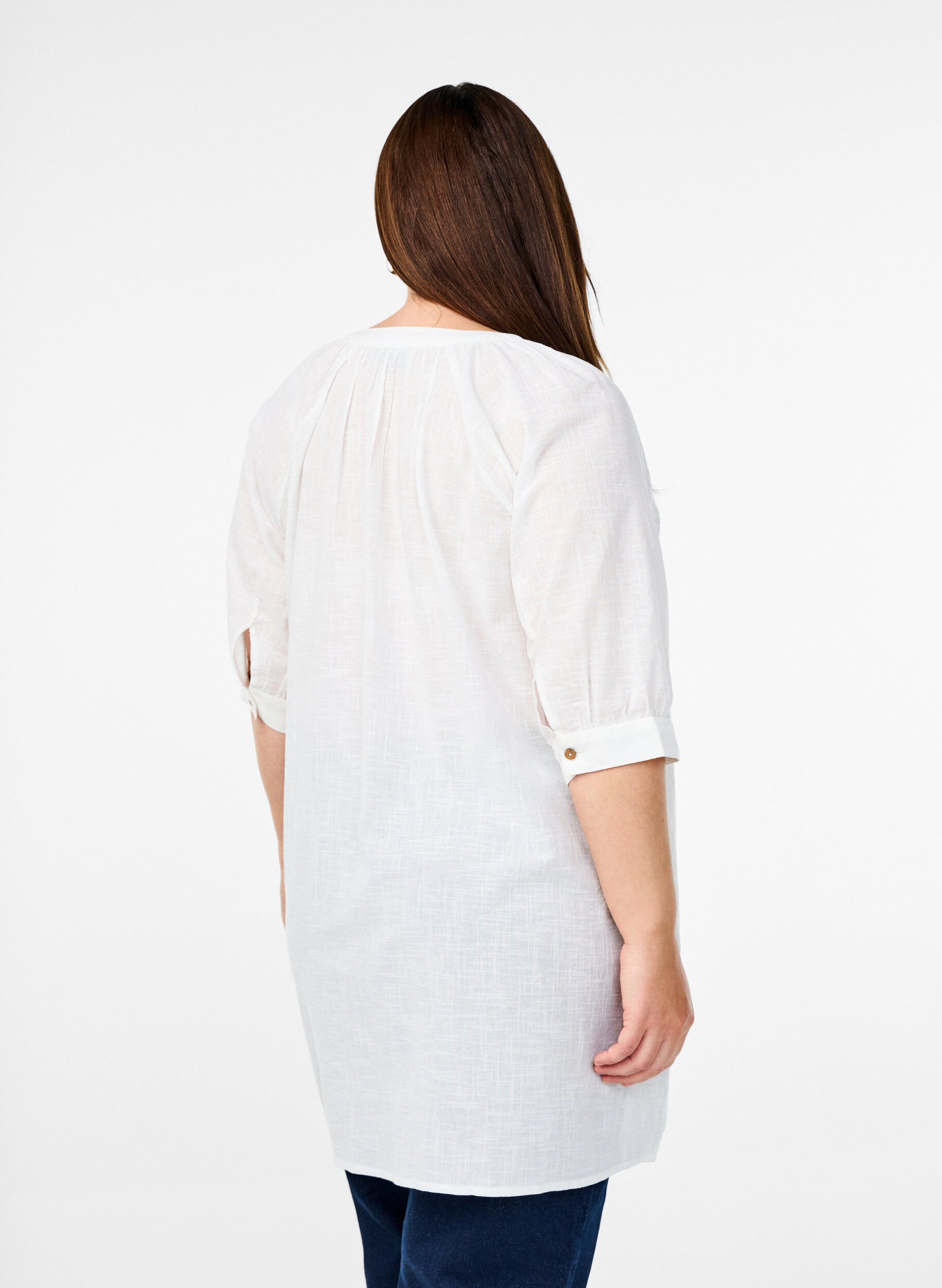 ZizziKatoenen tuniek met V-hals, Wit, Model image number 2