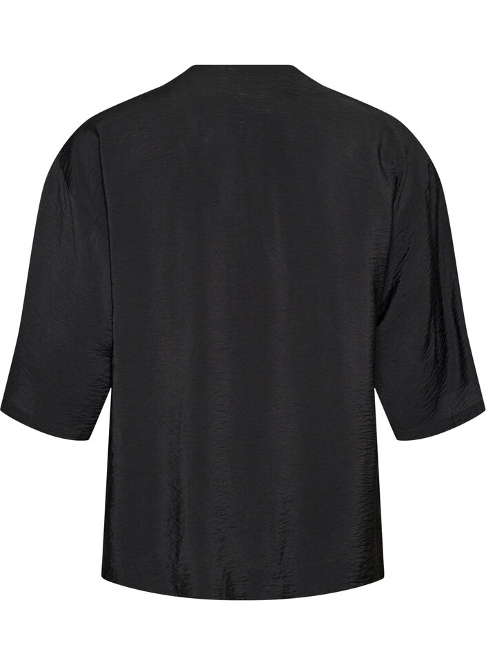 Korte viscose kimono met 3/4 mouwen, Zwart, Packshot image number 1