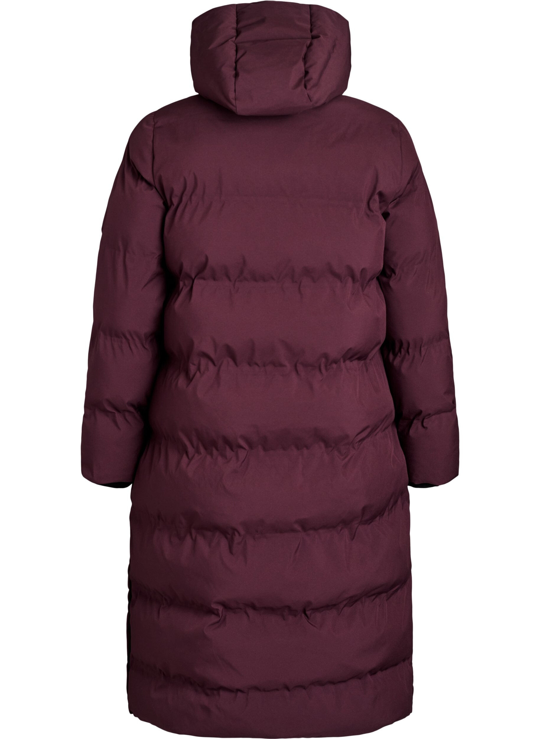ZizziLange puffer winterjas met capuchon, Donker Bordeaux, Packshot image number 1