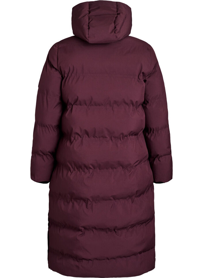Lange puffer winterjas met capuchon, Donker Bordeaux, Packshot image number 1