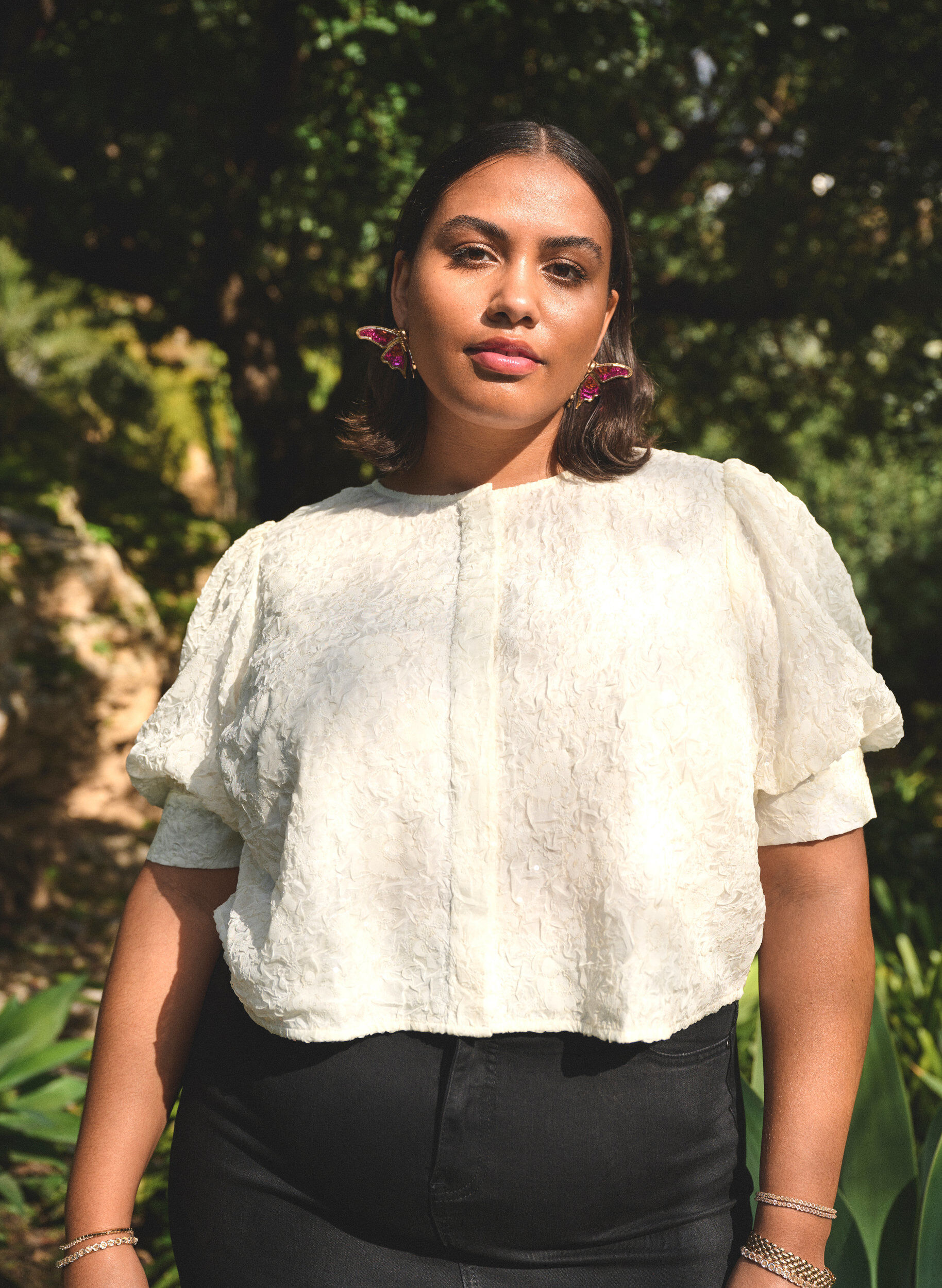 ZizziFeestelijke blouse met pailletten en halflange mouwen, Vanille, Image image number 0