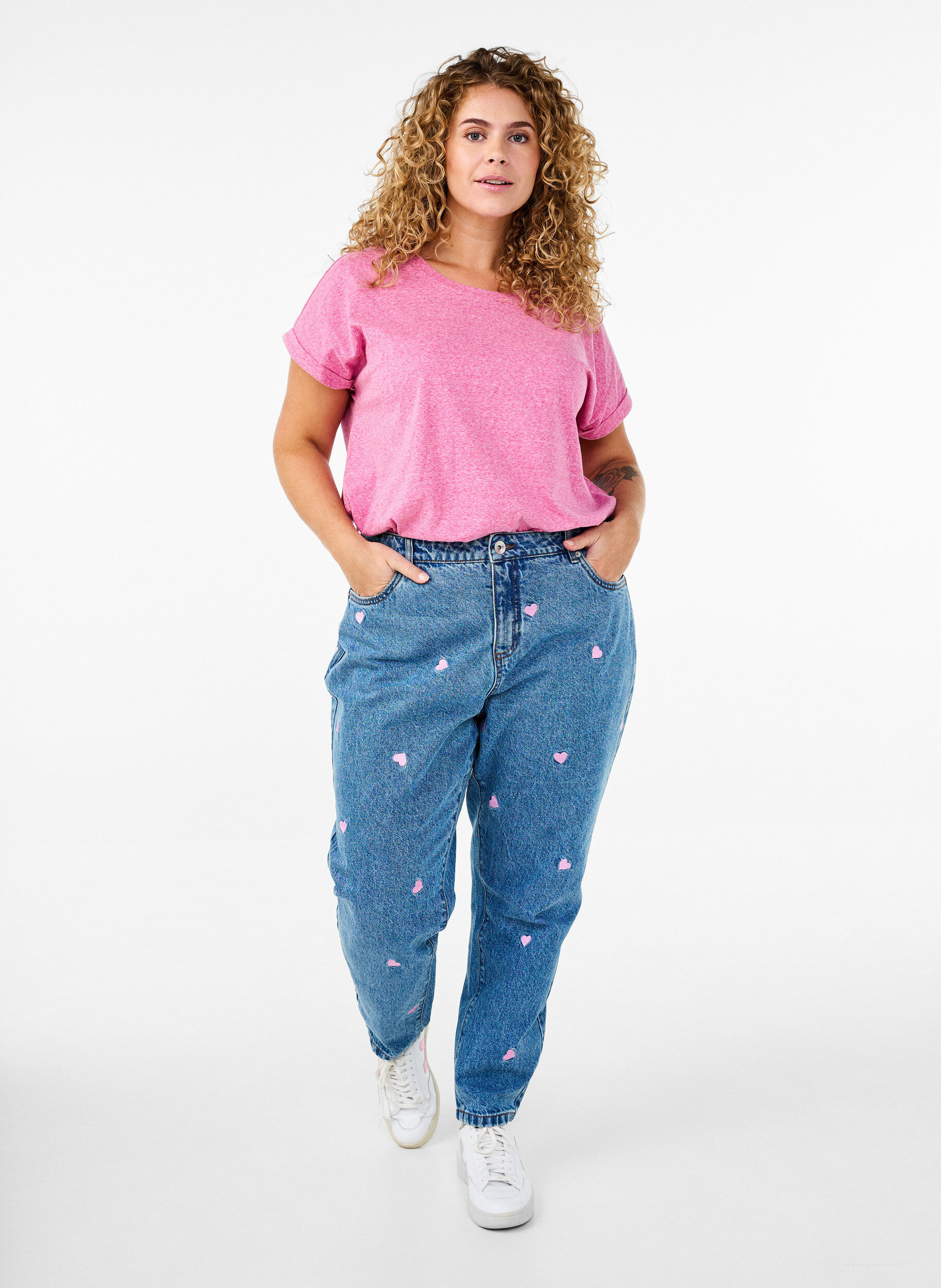 ZizziGem&ecirc;leerd T-shirt met korte mouwen, Roze, Model image number 1