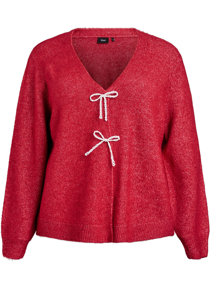 Gebreide cardigan met parelknopen, Karanda Red Melange, Packshot