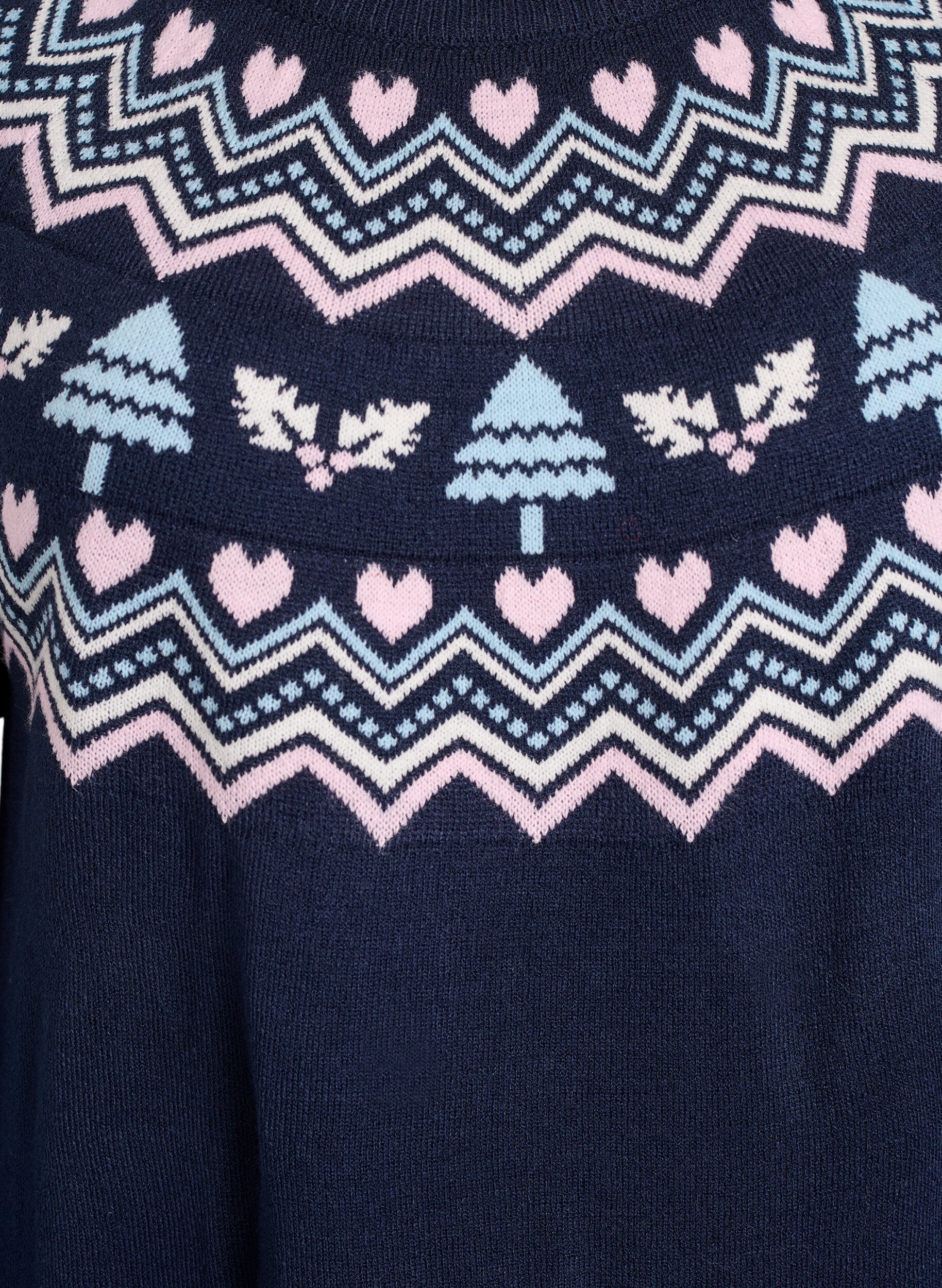 ZizziKorte gebreide jurk met jacquardpatroon en kerstmotieven, Blauw, Packshot image number 2