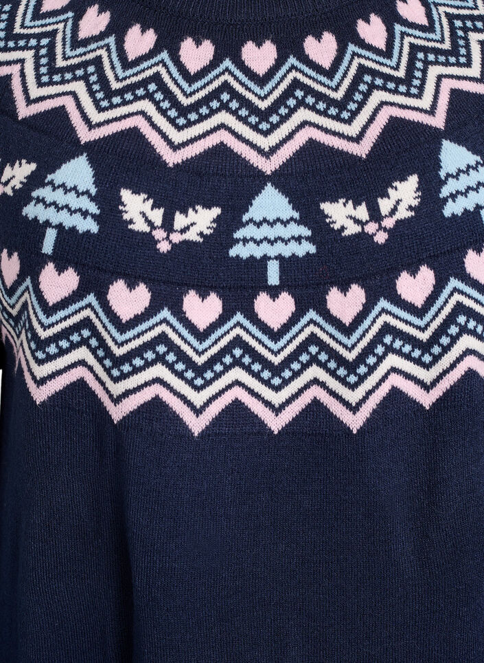 Korte gebreide jurk met jacquardpatroon en kerstmotieven, Blauw, Packshot image number 2