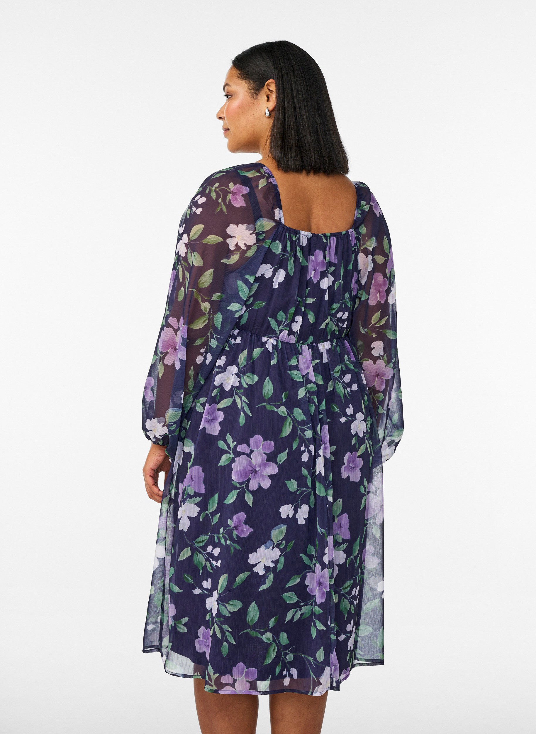 ZizziChiffon feestjurk met lange mouwen, Blauw, Model image number 2