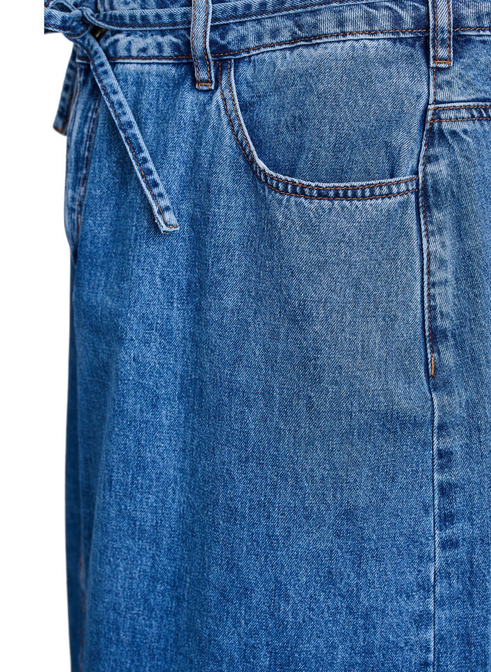 Denim maxirok met strikceintuur, Blue Denim, Packshot