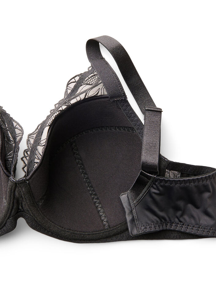 Gewatteerde kanten beha met beugel, Zwart, Packshot image number 3