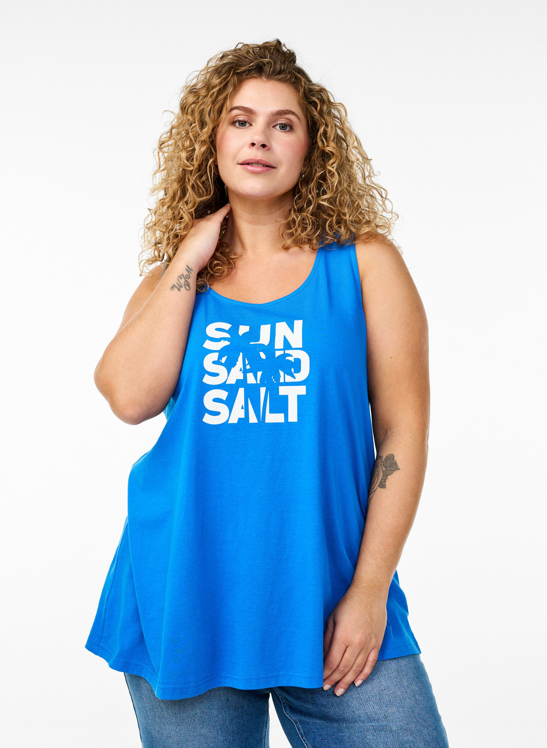 Katoenen top met a-vorm, Blauw, Model