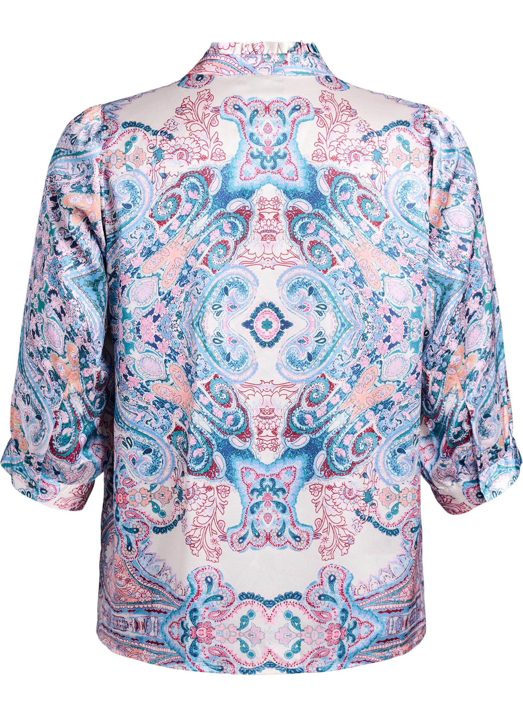 ZizziBlouse met satijn-look en paisleyprint met 3/4 mouwen, Blauw, Packshot image number 1
