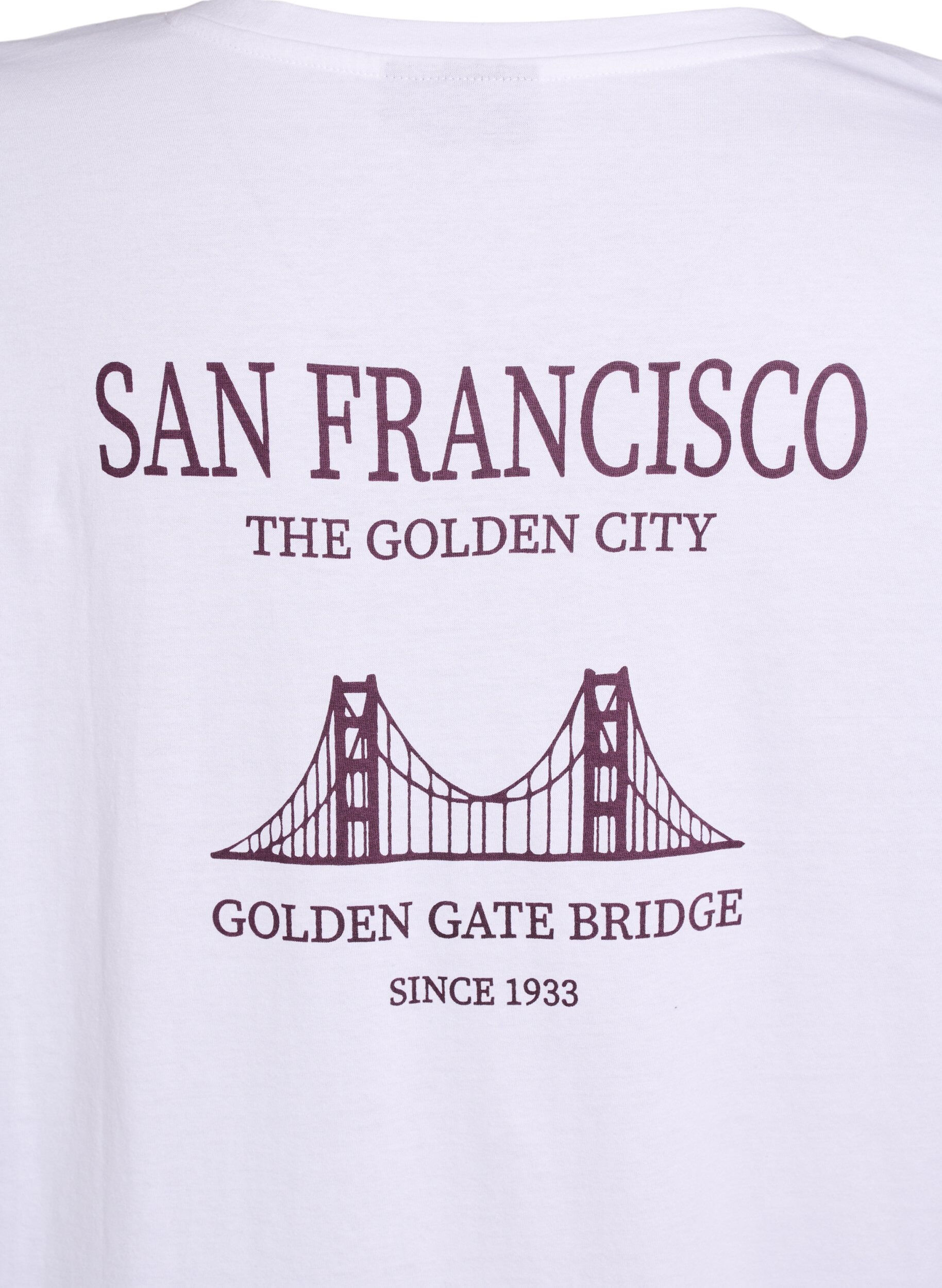 ZizziLang nachthemd-T-shirt in biologisch katoen met print, Wit, Packshot image number 3