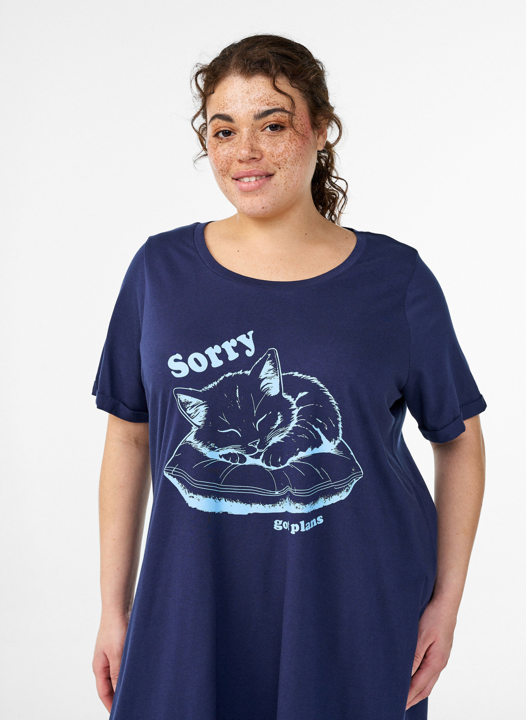 ZizziNachtjapon met korte mouwen van biologisch katoen, Blauw, Model image number 2