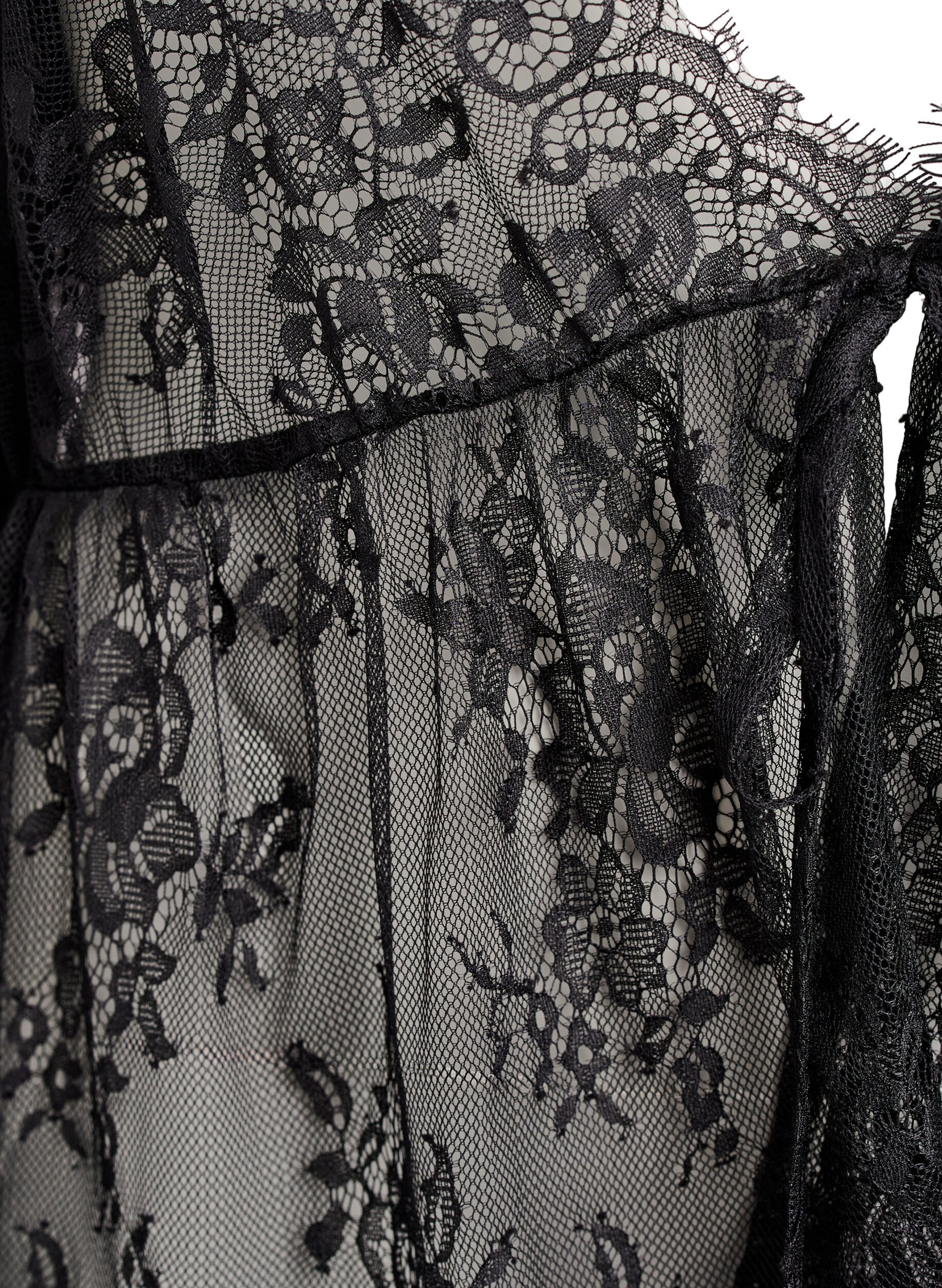 ZizziKanten top met strikdetail en 3/4-mouwen, Zwart, Packshot image number 2