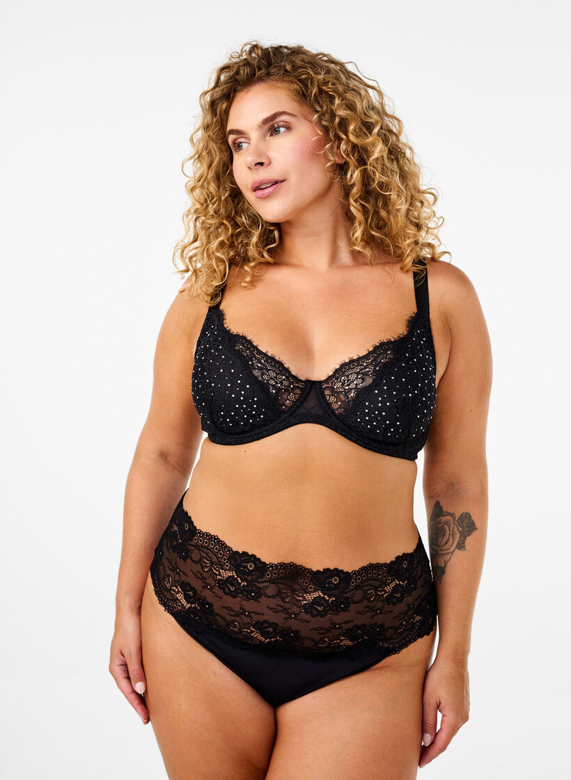 Volledig bedekkende bh met strass-steentjes, Black, Model