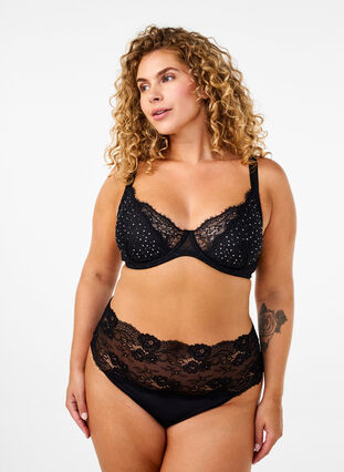 ZizziVolledig bedekkende bh met strass-steentjes, Black, Model image number 3