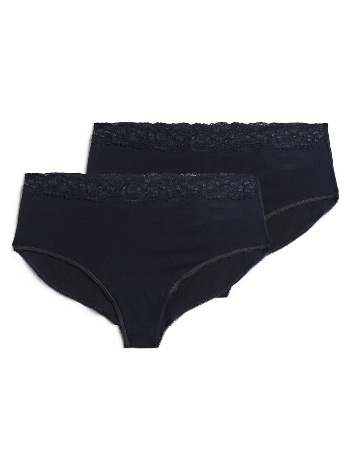 2-pack katoenen panty met kant, Zwart, Packshot image number 1
