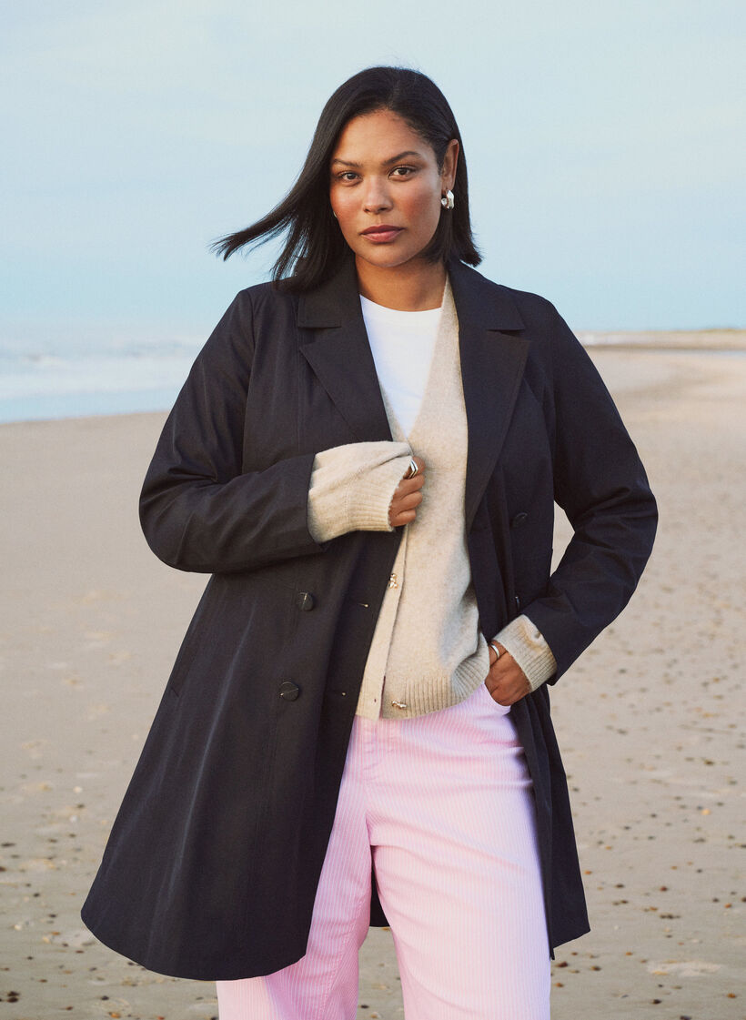 A-lijn lentejas met dubbele knoopsluiting, Zwart, Image image number 0