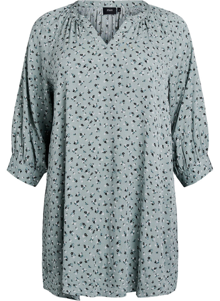 Tunic met bloemenprint en 3/4 mouwen, Groen, Packshot image number 0