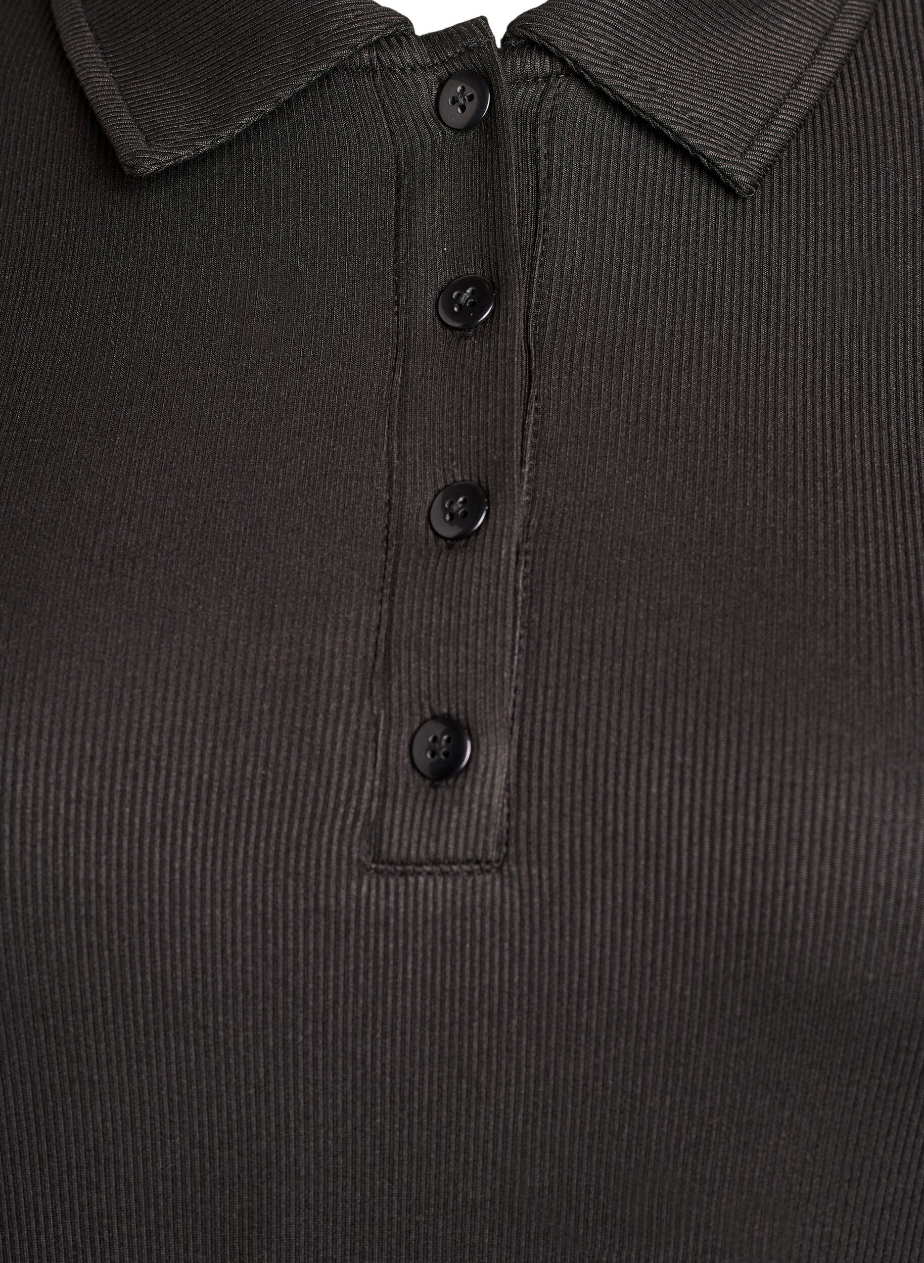 ZizziPolo in zachte rib met lange mouwen, Zwart, Packshot image number 2