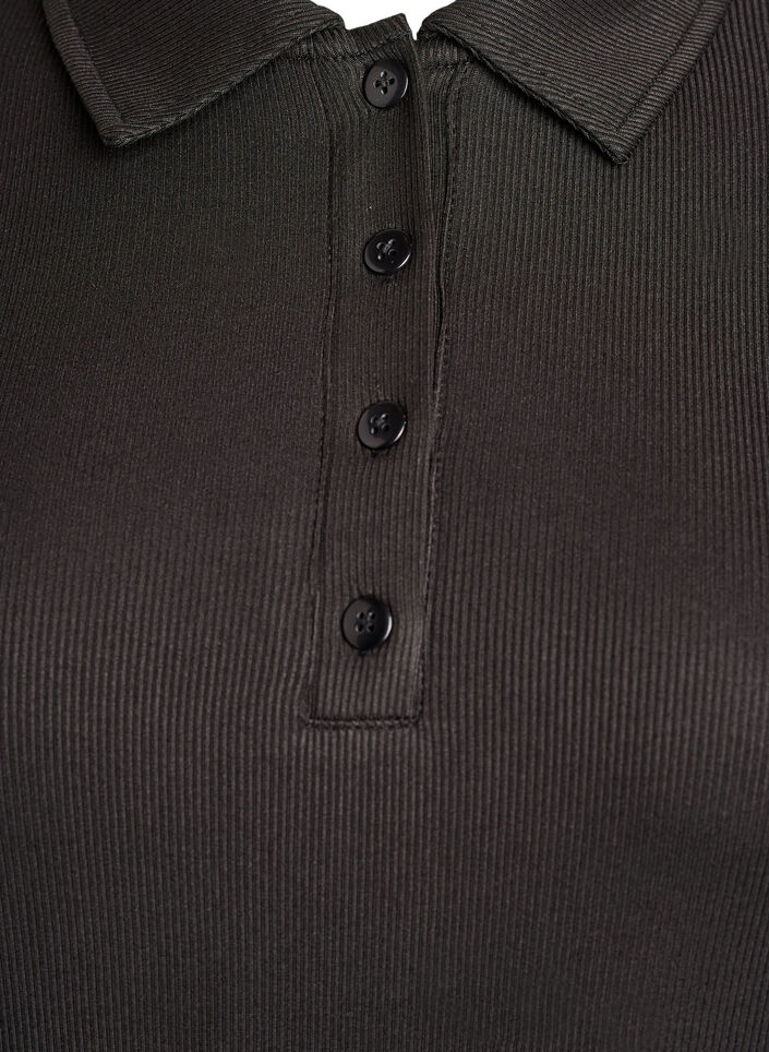 Polo in zachte rib met lange mouwen, Zwart, Packshot image number 2