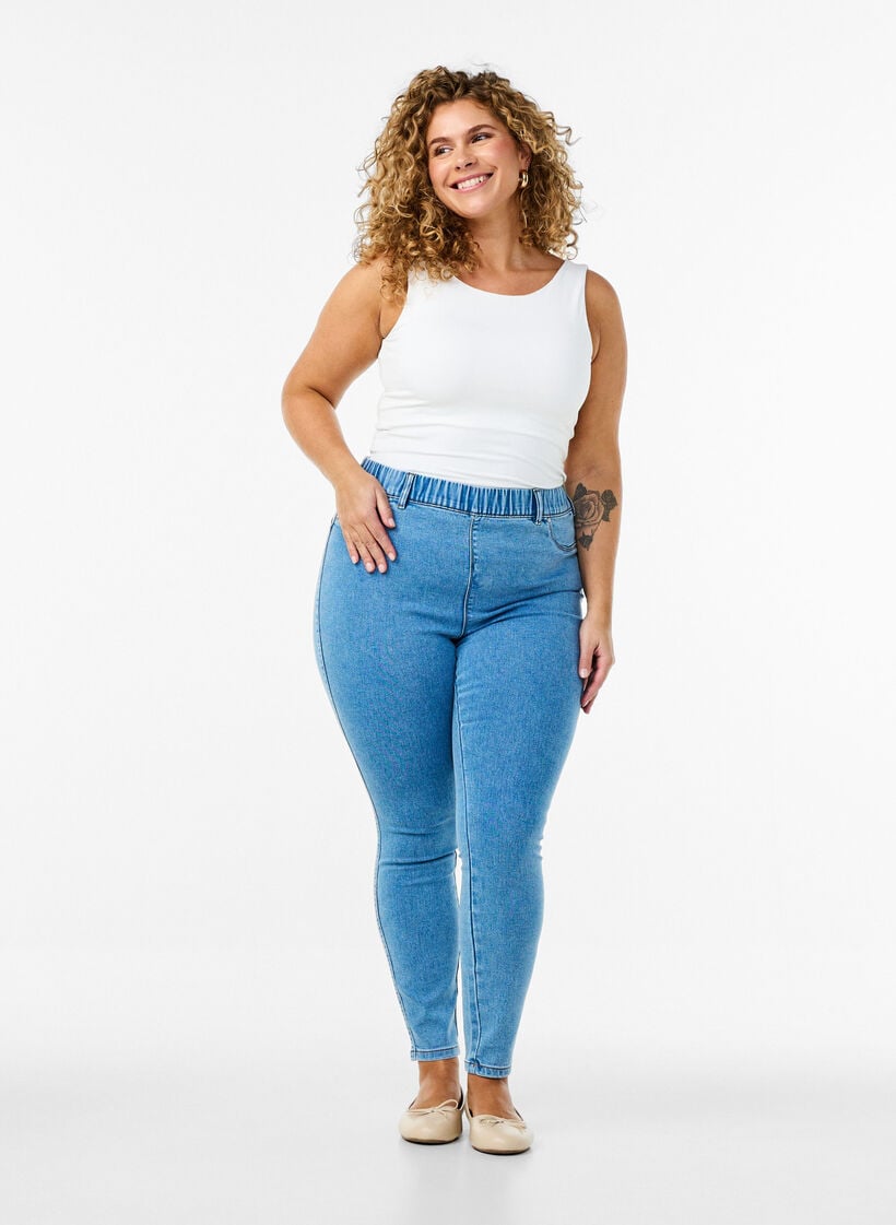 Jeggings met hoge taille, Blauw, Model image number 0
