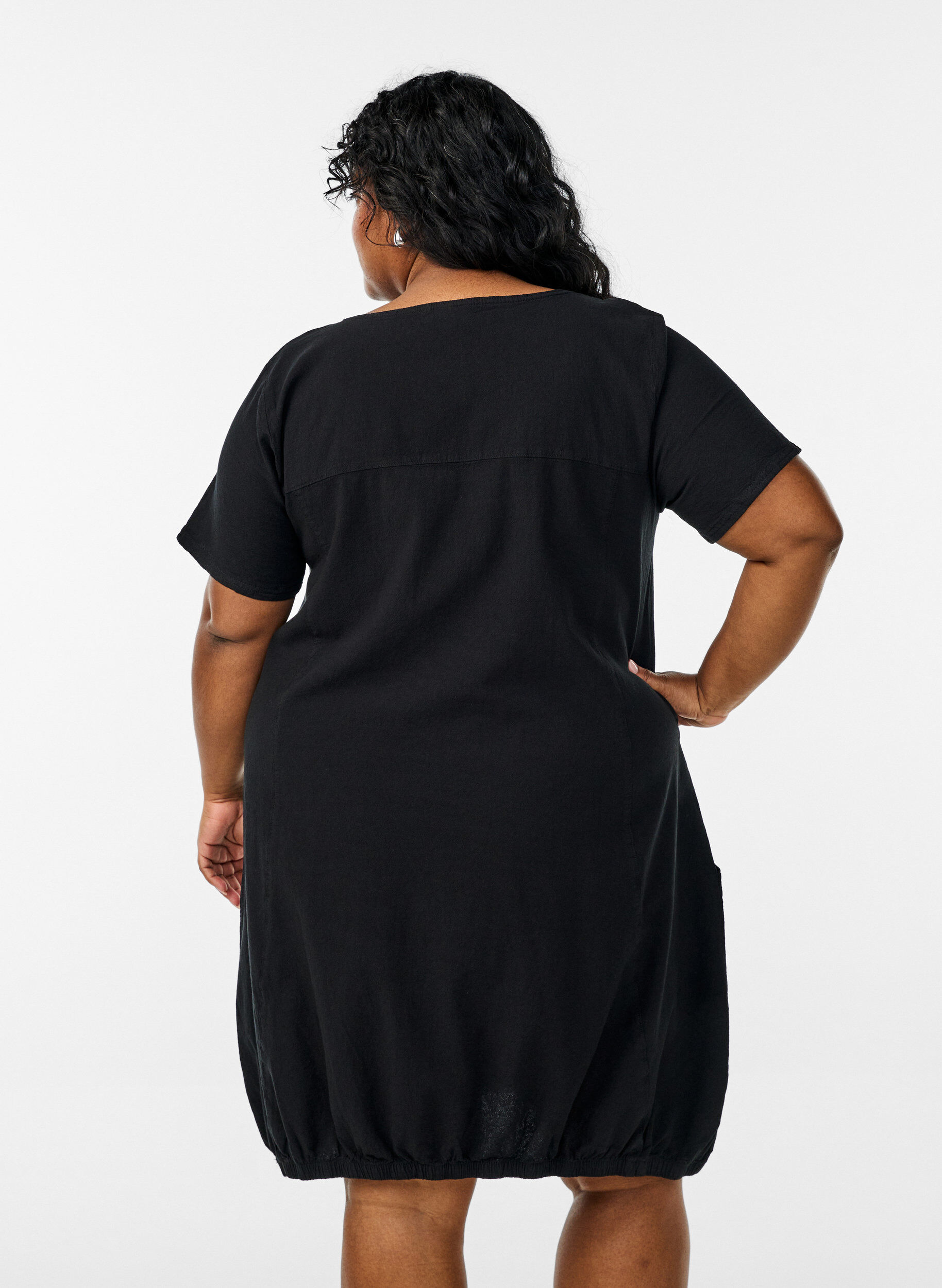ZizziKatoenen jurk met korte mouwen, Zwart, Model image number 2