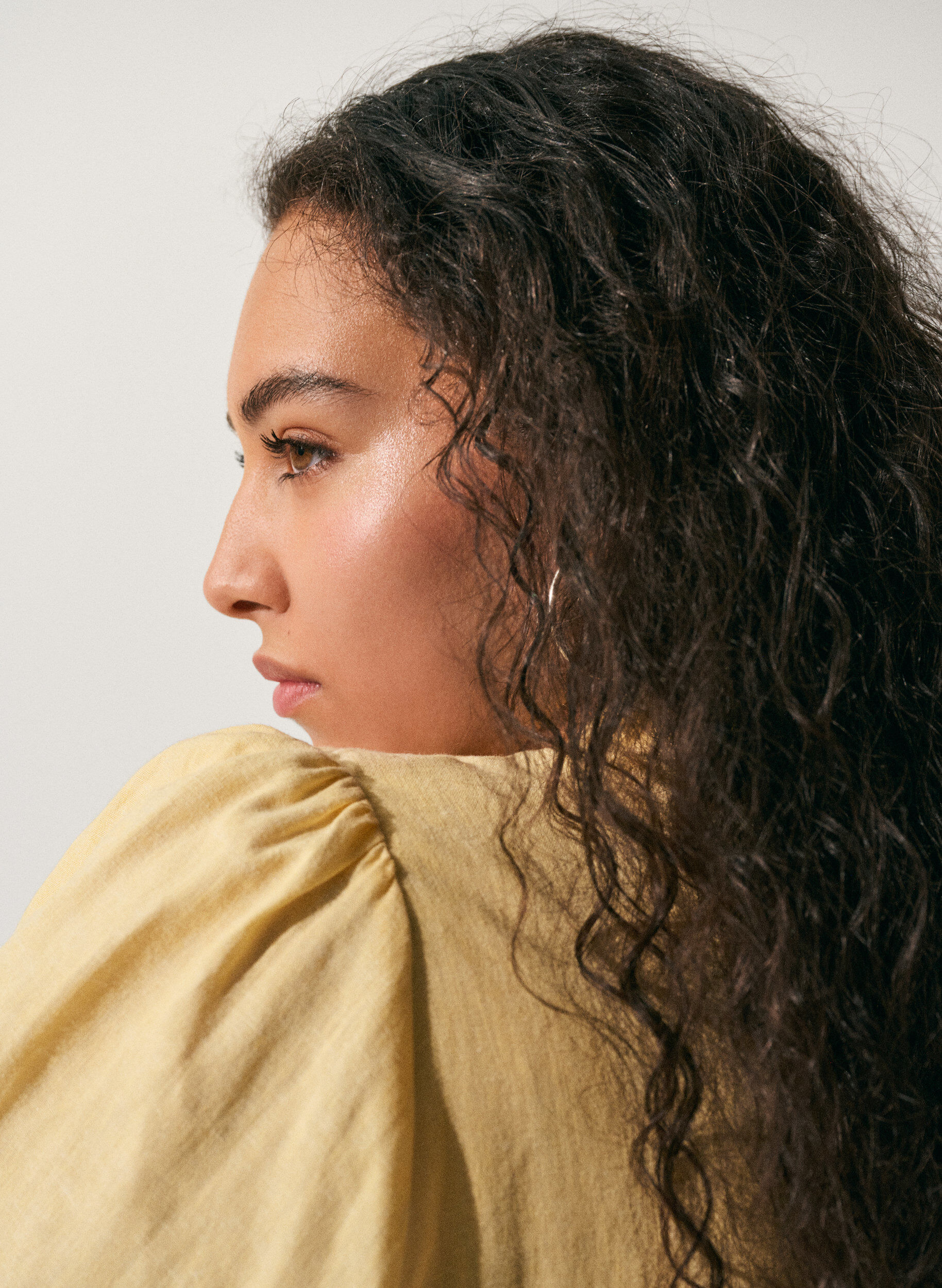 ZizziShirtjurk in linnen en viscose met strikceintuur, Geel, Image image number 0