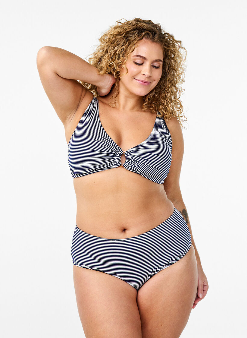 Bikinibroekje met gestreepte textuur en normale taille, Blauw, Model image number 0