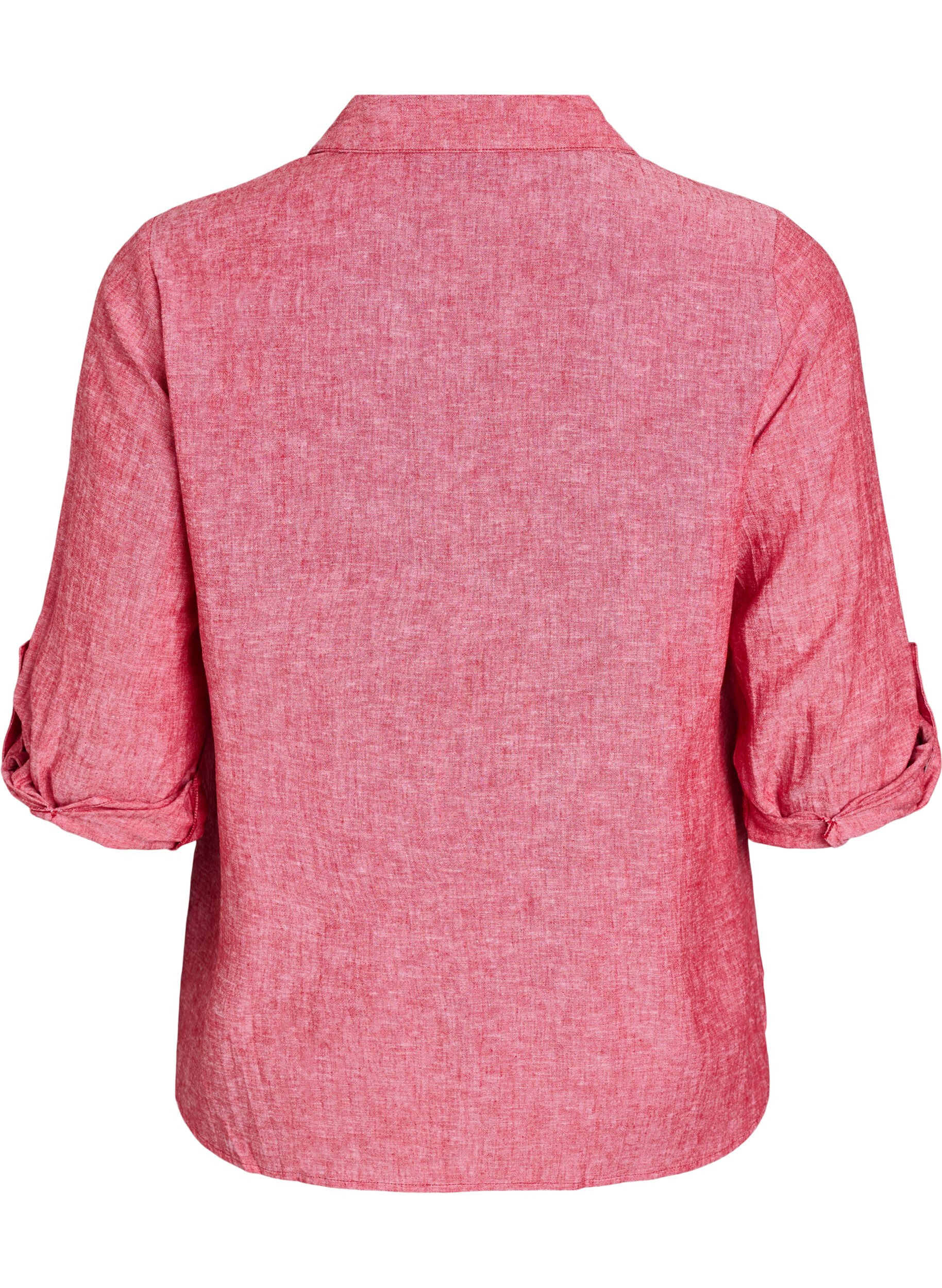 ZizziLinnen en viscose shirt met 3/4 mouwen, Rood, Packshot image number 1