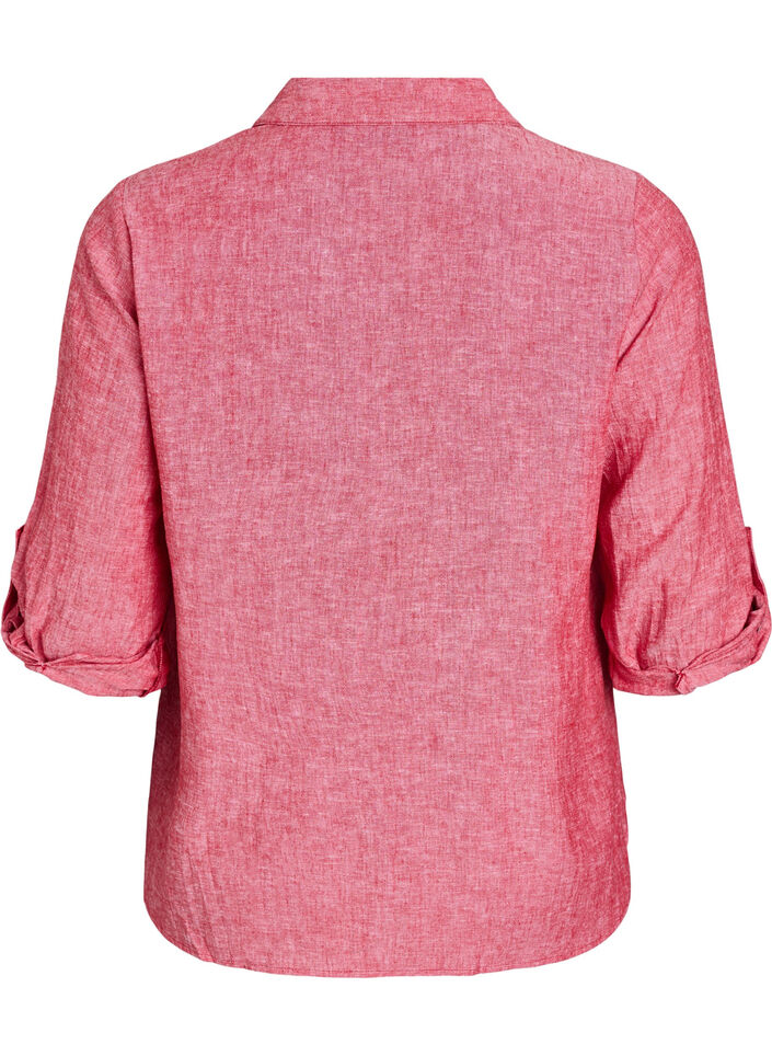 Linnen en viscose shirt met 3/4 mouwen, Rood, Packshot image number 1