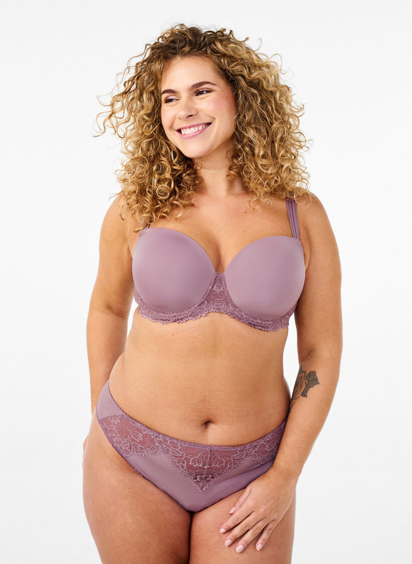 Voorgevormde bh met kant en gladde cups, Roze, Model image number 1