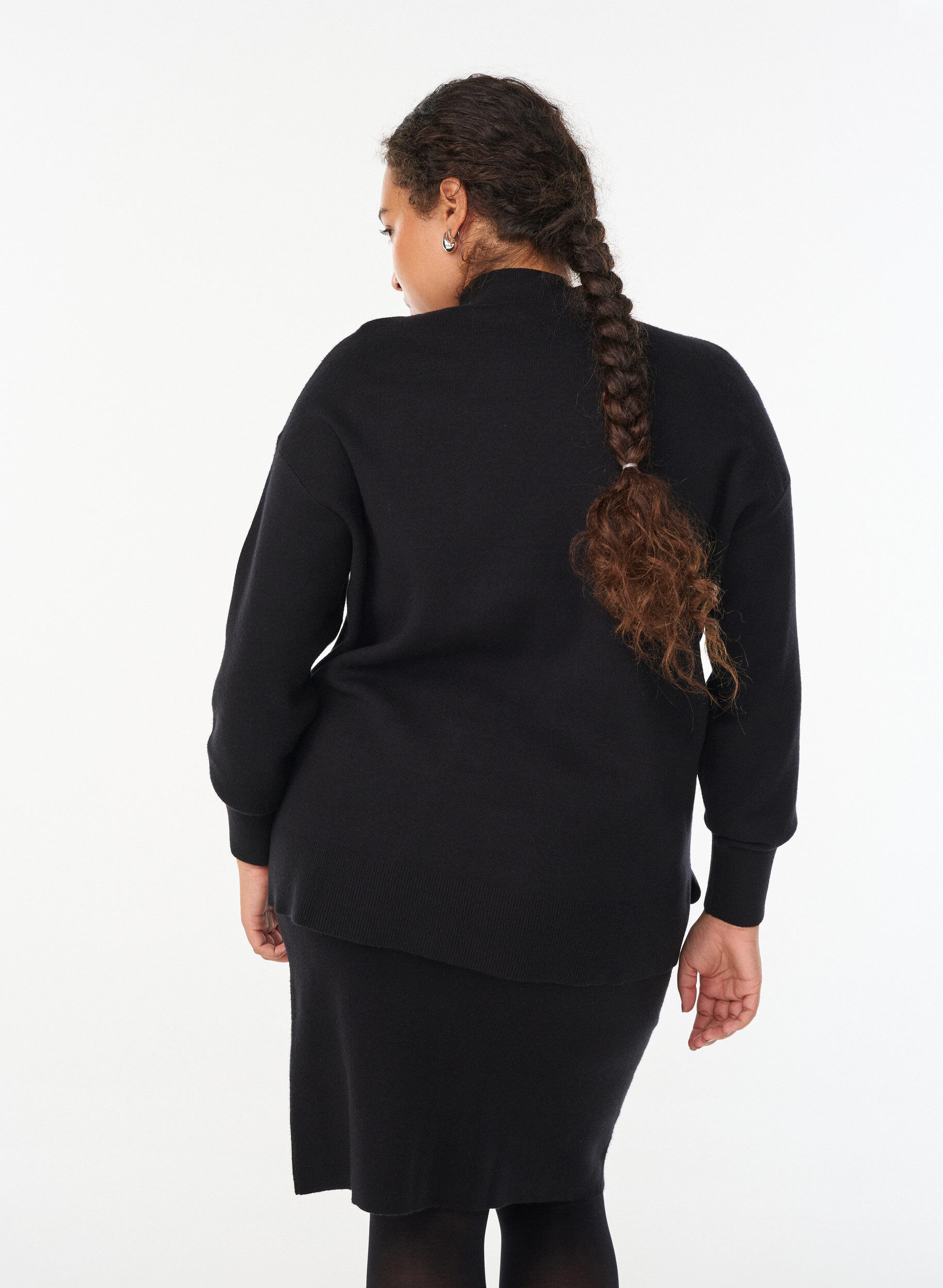 ZizziGebreide blouse met hoge hals, Zwart, Model image number 2