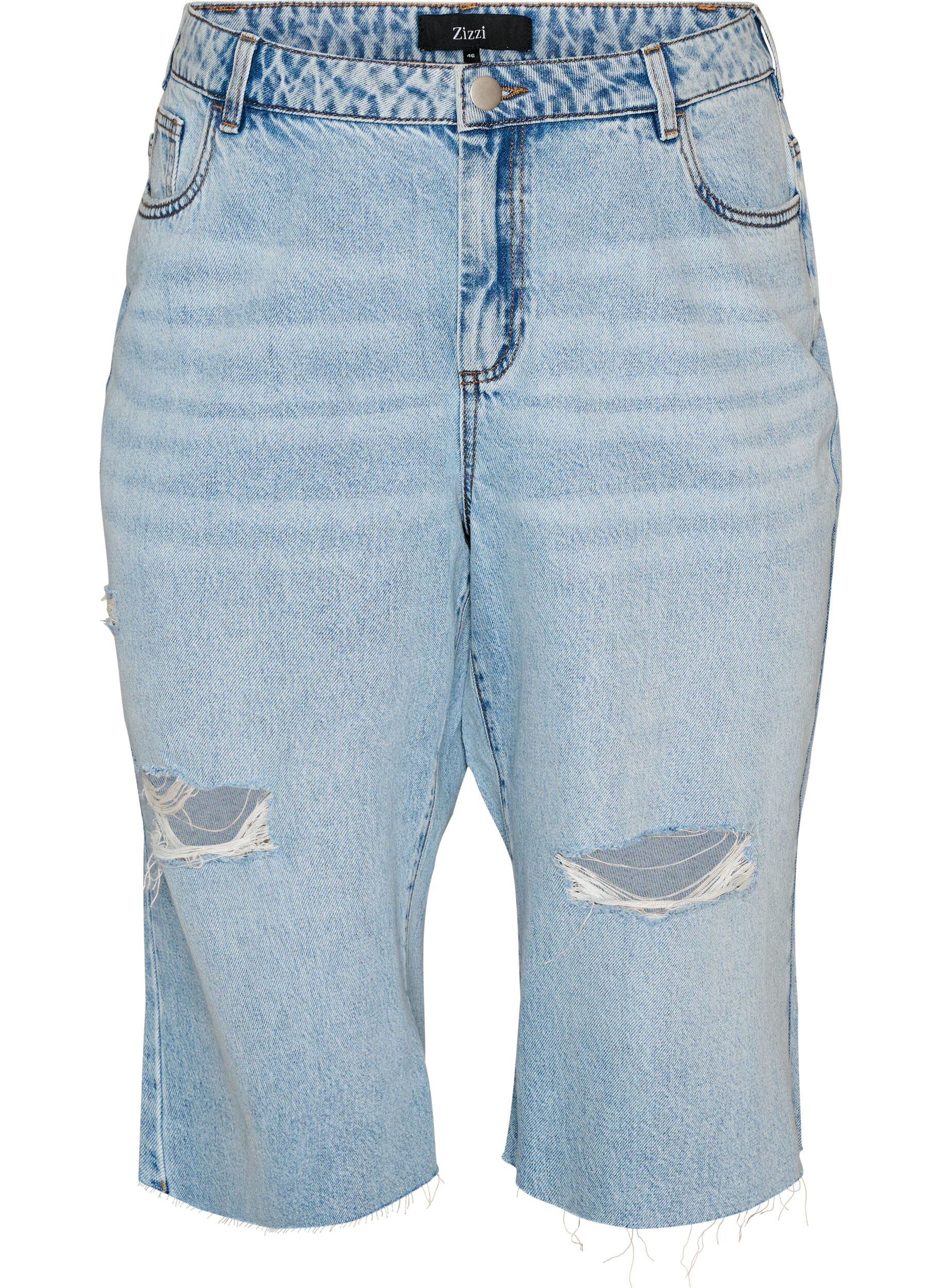 Gecropte jeans met een versleten look en rafelige randen