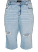 Gecropte jeans met een versleten look en rafelige randen, Blauw, Packshot image number 0