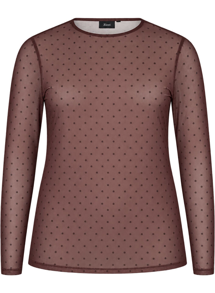 Mesh blouse met print, Bruin, Packshot image number 0