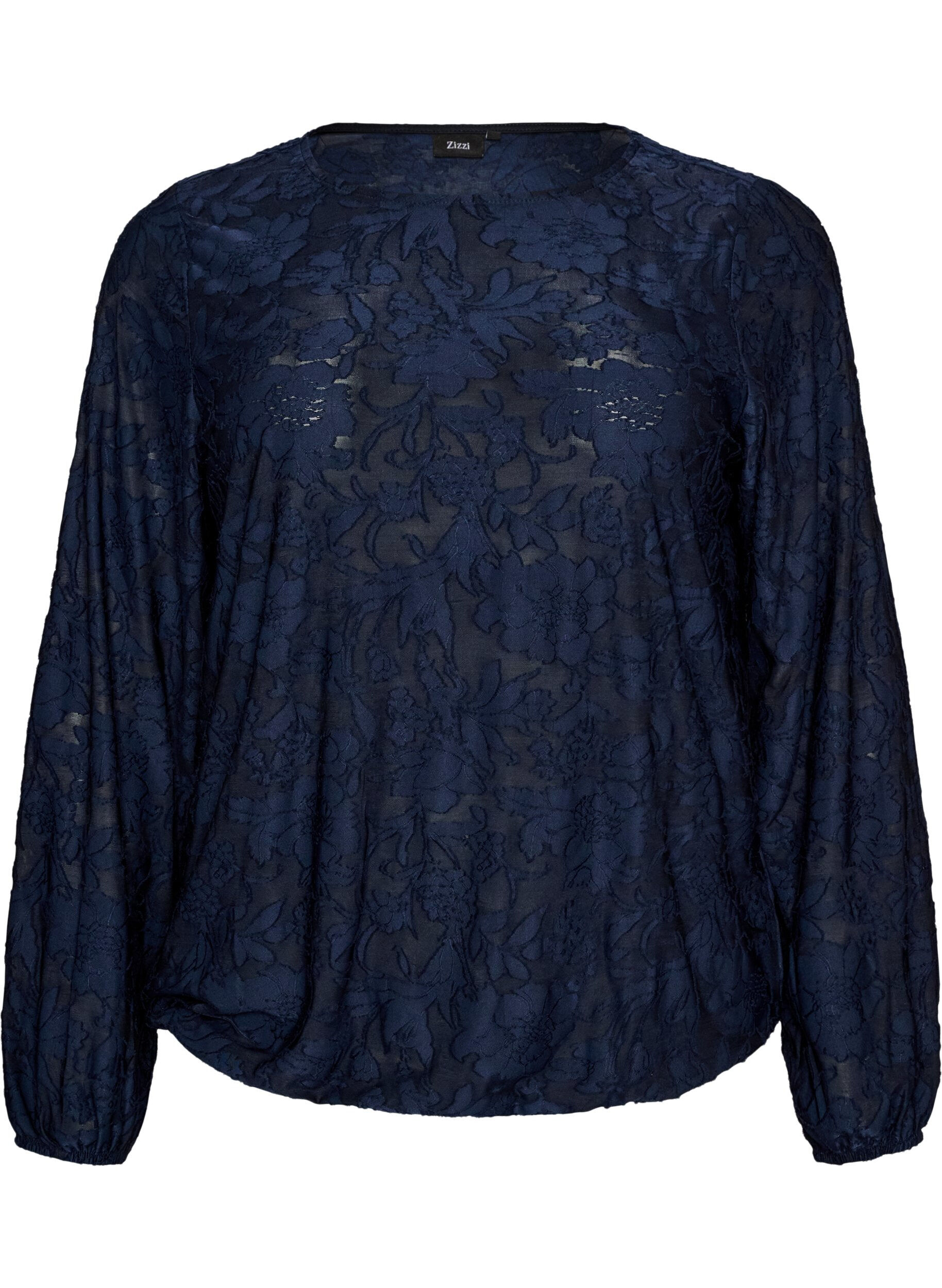 Doorschijnende blouse met bloemenstructuur en lange mouwen