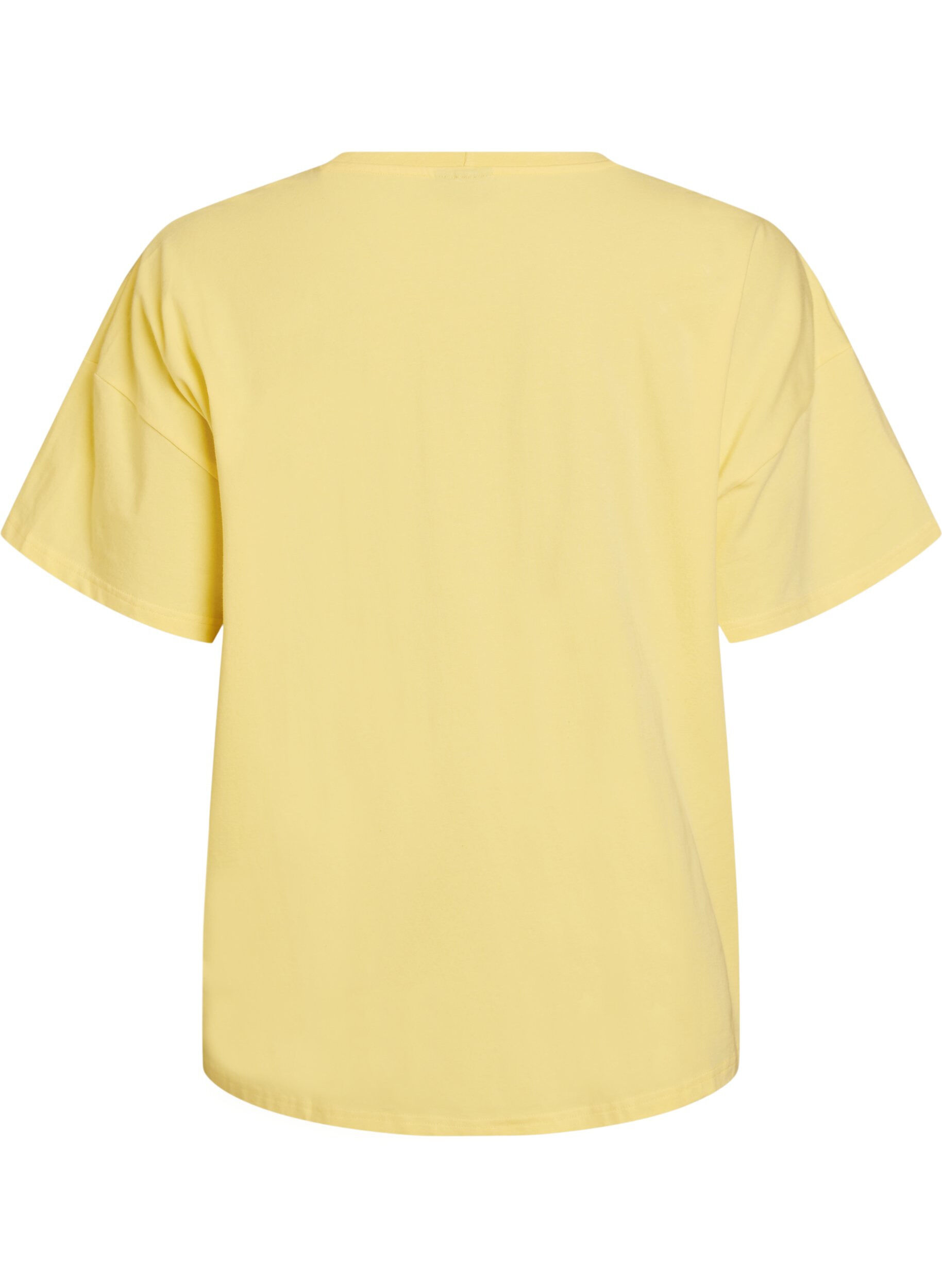 ZizziT-shirt van biologisch katoen met klein frontmotief, Geel, Packshot image number 1