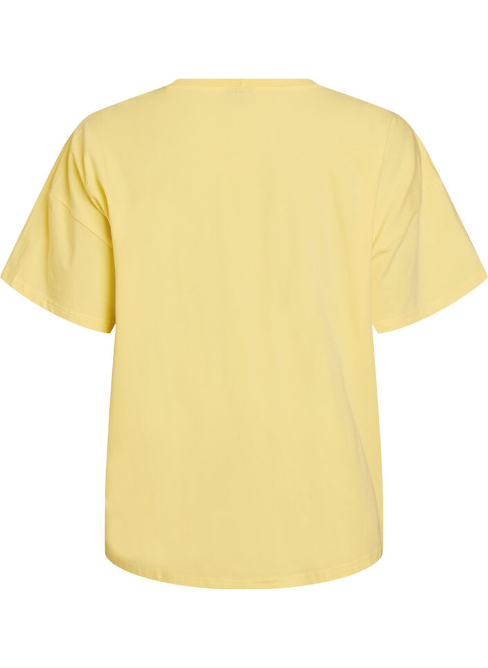T-shirt van biologisch katoen met klein frontmotief, Geel, Packshot