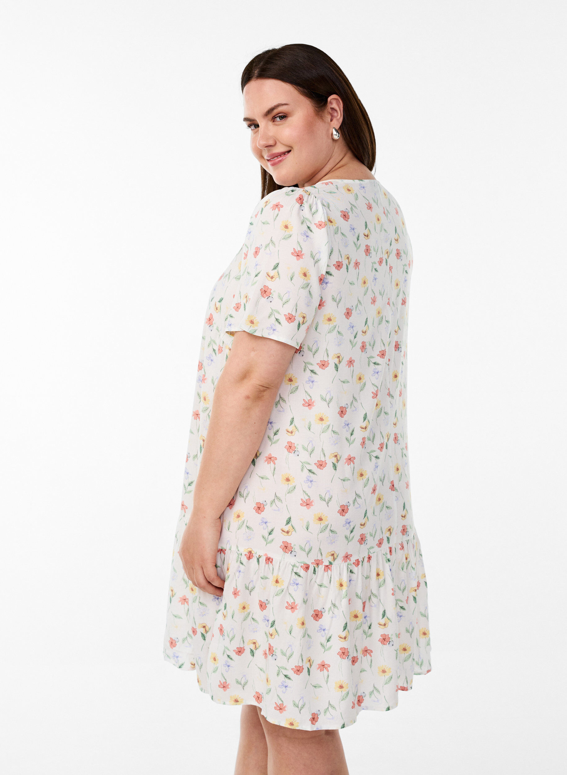 ZizziJurk van viscose met coupenaad, Wit, Model image number 2