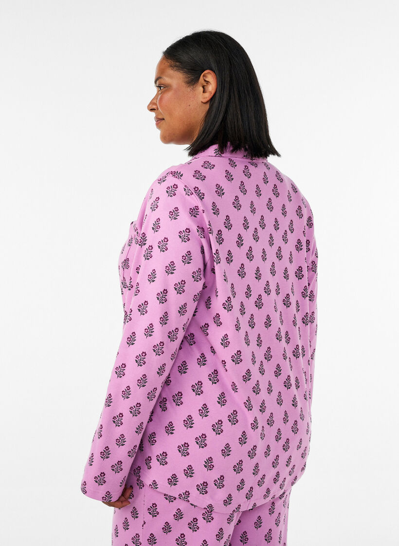Katoenen pyjamashirt met borstzak, Roze, Model image number 2