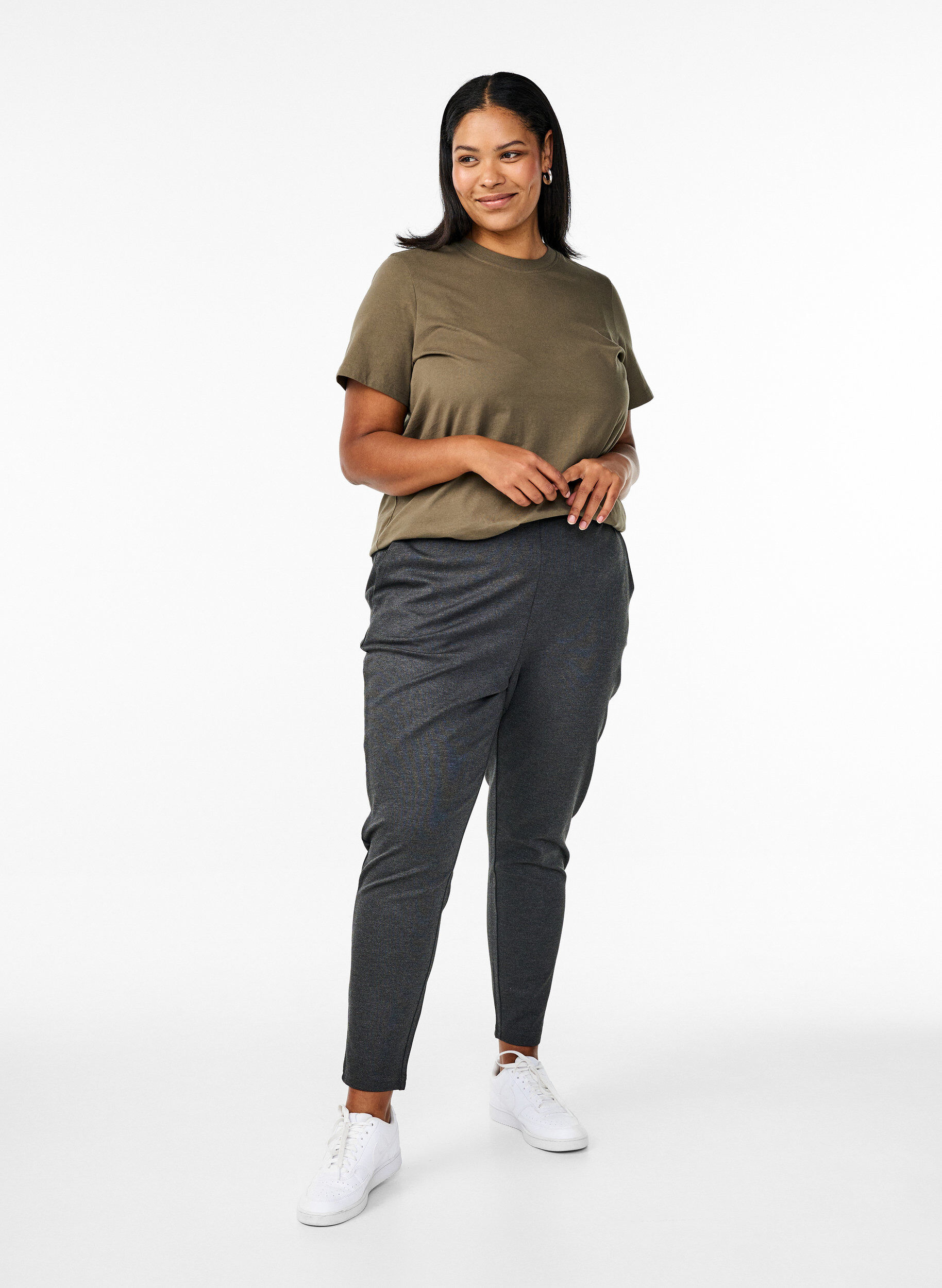 ZizziBasic katoenen T-shirt met ronde hals, Groen, Model image number 1