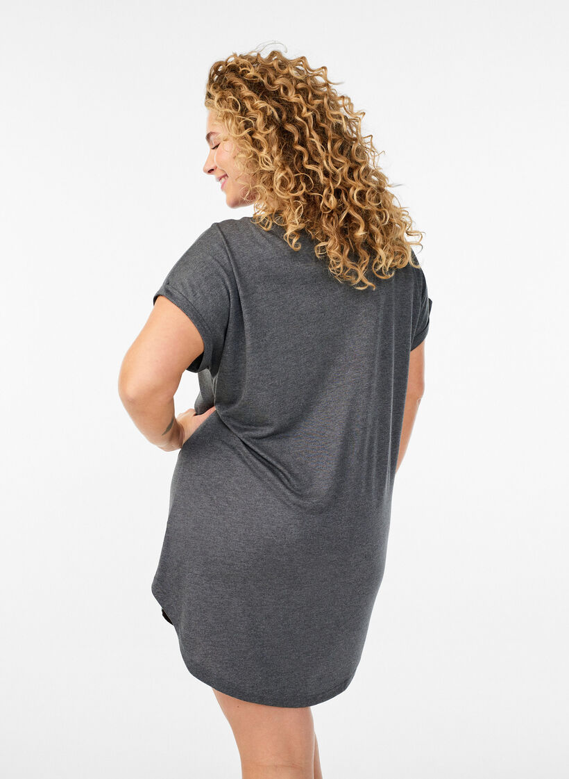 Nachthemd met korte mouwen en tekstprint, Zwart, Model image number 2