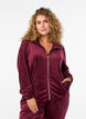 Velour cardigan met ritssluiting en hoge kraag, Donker Bordeaux, Model image number 0