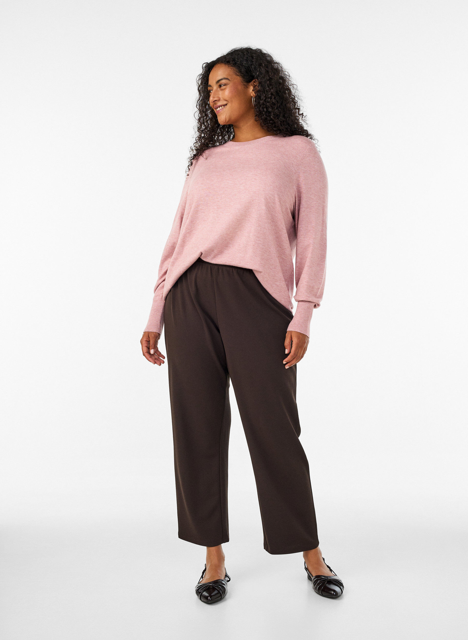 ZizziGebreide blouse met ronde hals, Roze, Model image number 1